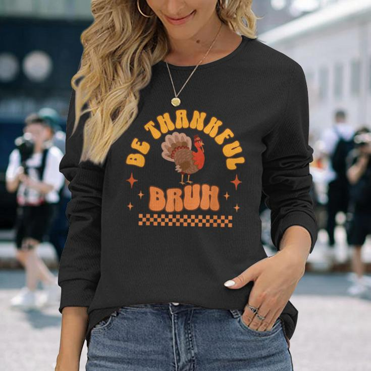 Bruh Meme Thanksgiving Turkey Boys Thankful Retro Long Sleeve T-Shirt Gifts for Her