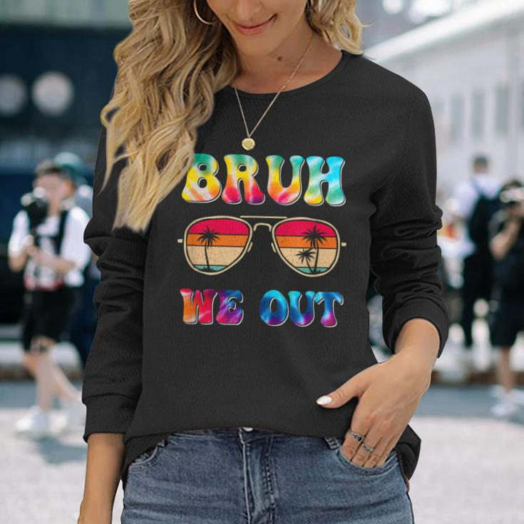 Bruh We Out Teachers Happy Last Day Of School Retro Vintage Long Sleeve T-Shirt Gifts for Her