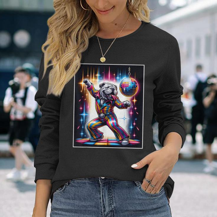 Bulldog Dancing Disco Long Sleeve T-Shirt Gifts for Her