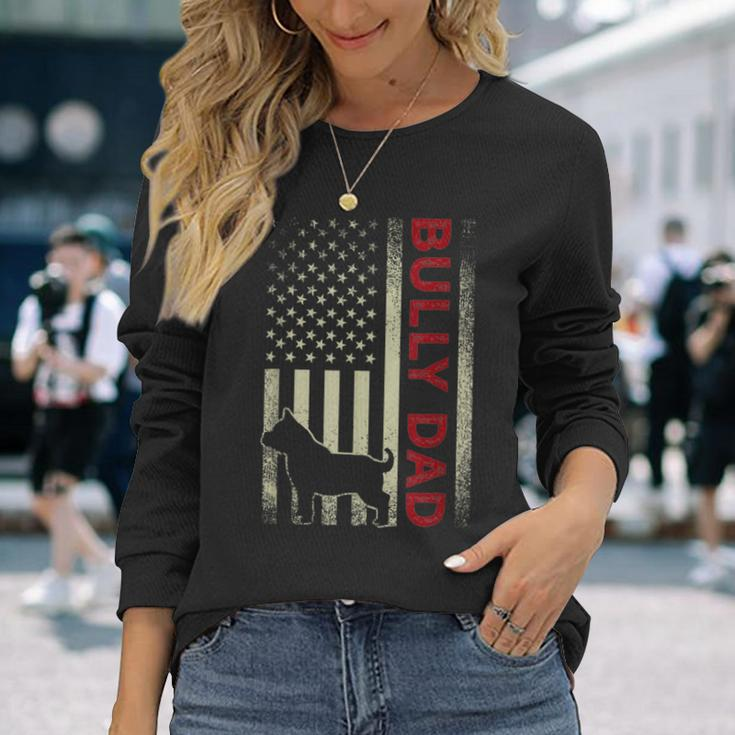 Bully Or Pitbull Dog Dad Vintage American Flag Long Sleeve T-Shirt Gifts for Her