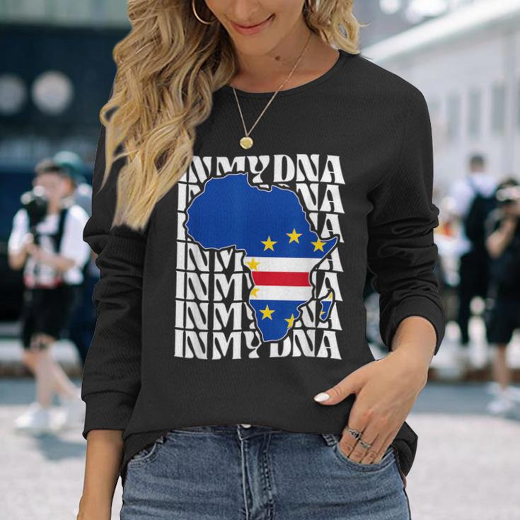 Cabo Verde Is In My Dna Love Cape Verde Flag In Africa Map Long Sleeve T-Shirt Gifts for Her