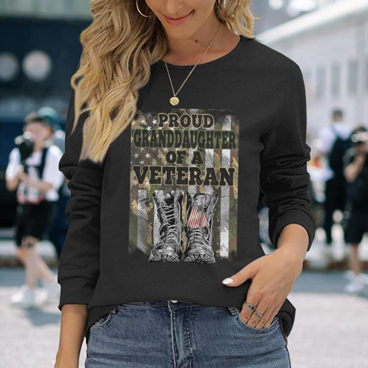 Camouflage American Proud Granddaughter Of The Veteran Long Sleeve T-Shirt Gifts for Her