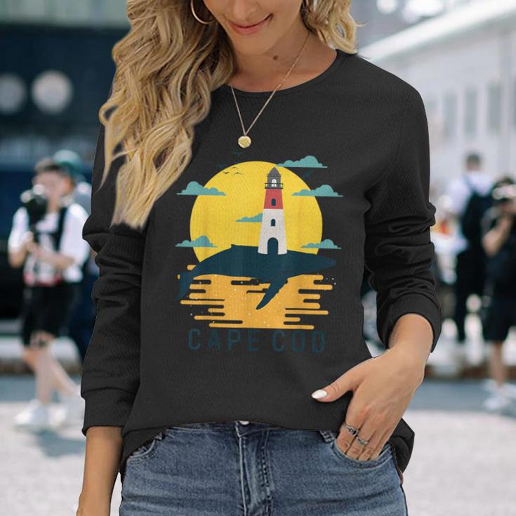 Cape Cod Nauset Lighthouse Vacation Sunset Whale Tourist Long Sleeve T-Shirt Gifts for Her