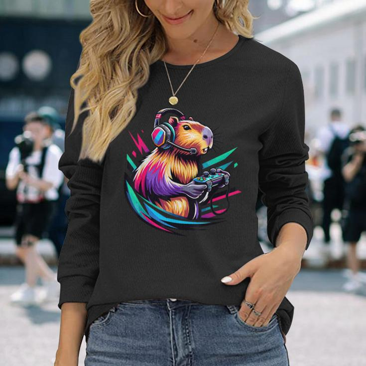 Capybara Capybara Rodent & Video Games Lover Long Sleeve T-Shirt Gifts for Her