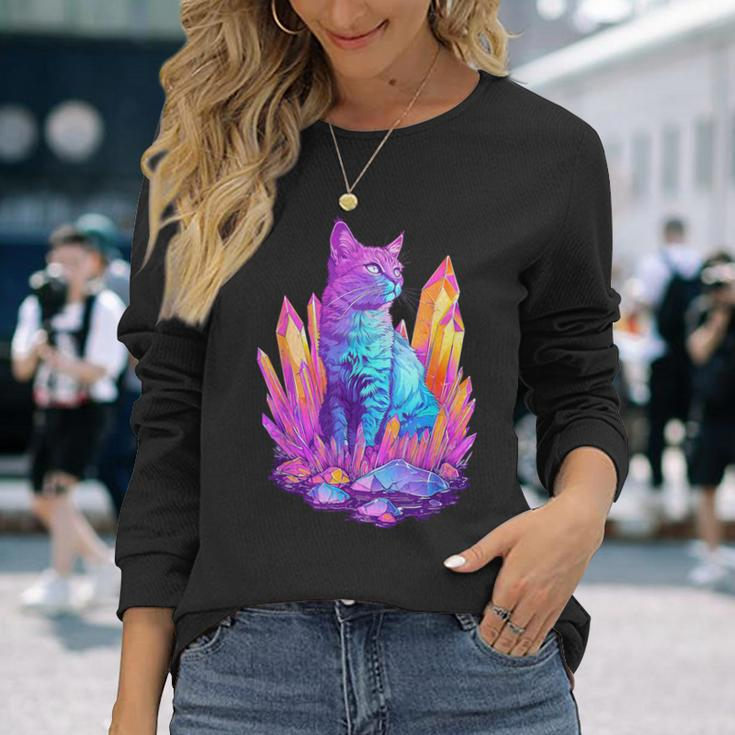 Cat With Crystals Long Sleeve T-Shirt Gifts for Her