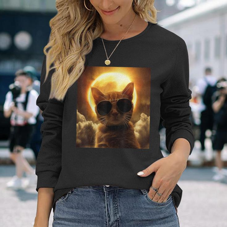 Cat Taking A Selfie With Solar Eclipse Wearing Sunglasses Long Sleeve T-Shirt Gifts for Her