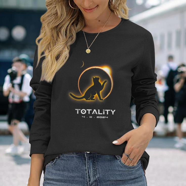 Cat Totality 4082024 Total Solar Eclipse 2024 Long Sleeve T-Shirt Gifts for Her
