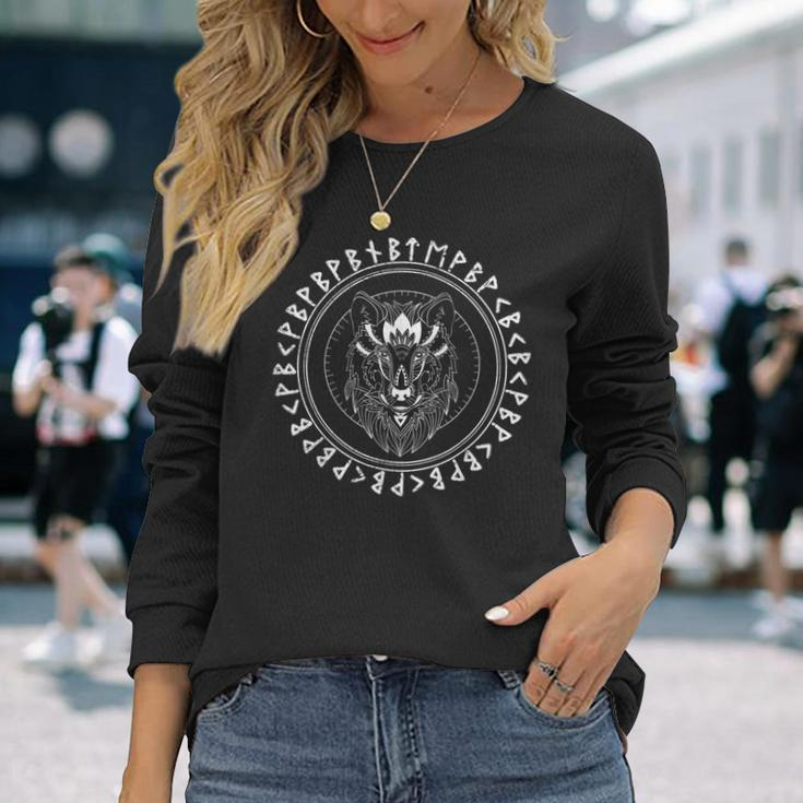 Celtic Viking Wolf Face Norse Mythology Long Sleeve T-Shirt Gifts for Her