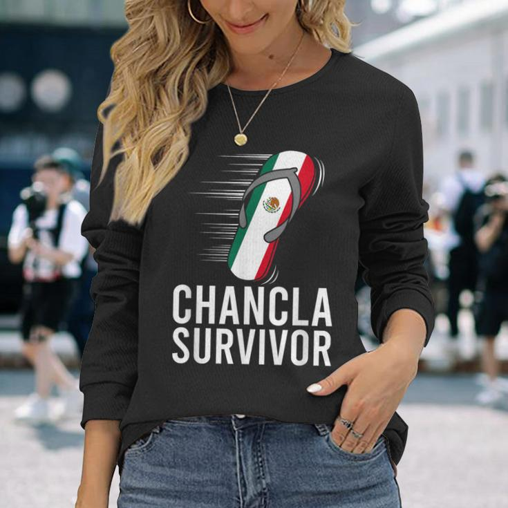 Chancla Survivor Mexico Mexican Flag Joke Idea Long Sleeve T-Shirt Gifts for Her