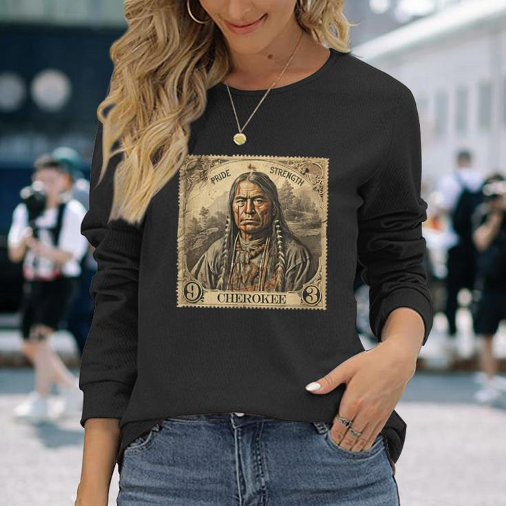 Cherokee Native Indian Retro Stamp Pride Strength Long Sleeve T-Shirt Gifts for Her
