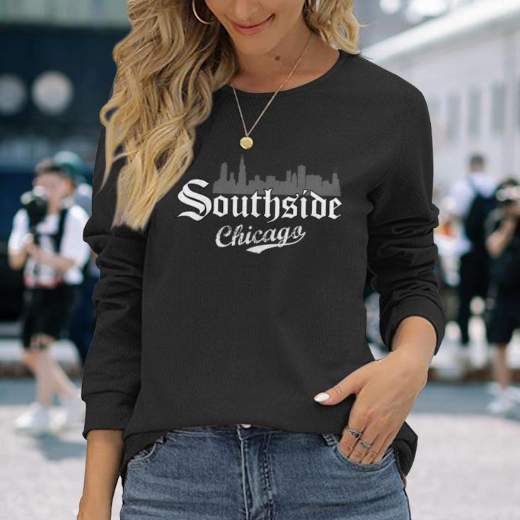 Chicago City Skyline Southside Retro Vintage Long Sleeve T-Shirt Gifts for Her