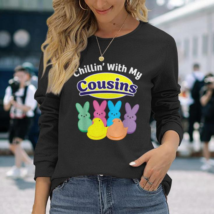 Chillin With My Cousins Colorful Bunnies Easter Girls Boys Long Sleeve T-Shirt Gifts for Her