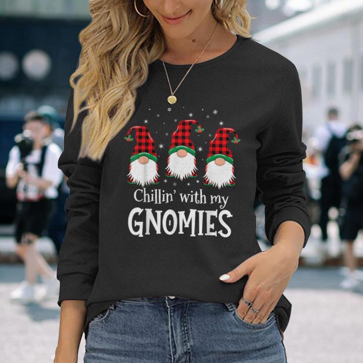 Chillin' With My Gnomies Buffalo Red Plaid Christmas Gnome Long Sleeve T-Shirt Gifts for Her