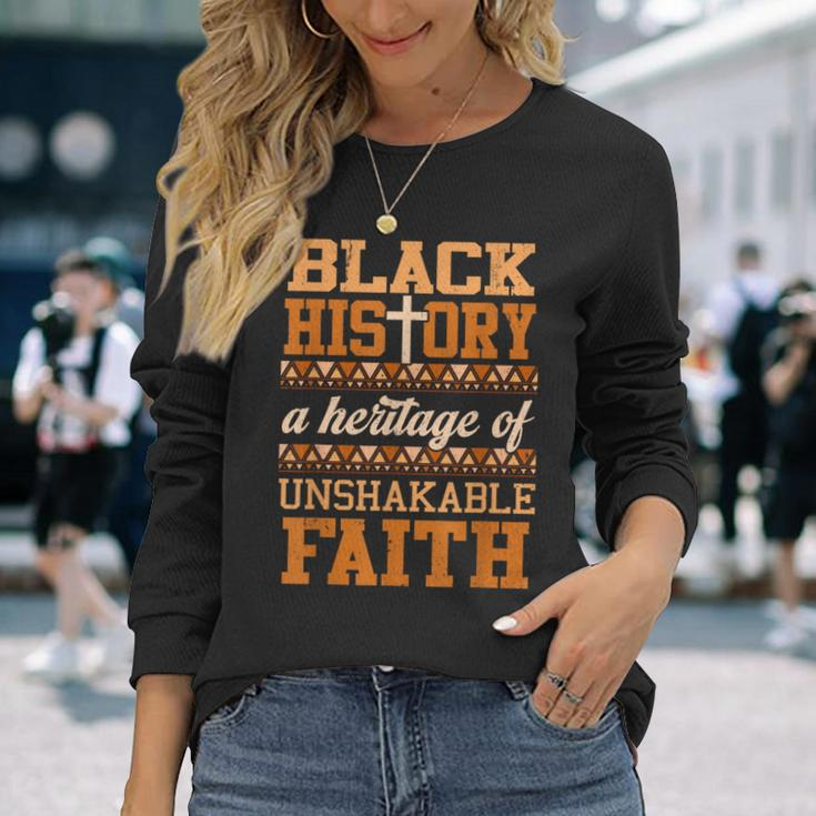 Christian Melanin Unshakeable Faith Black History Junenth Long Sleeve T-Shirt Gifts for Her