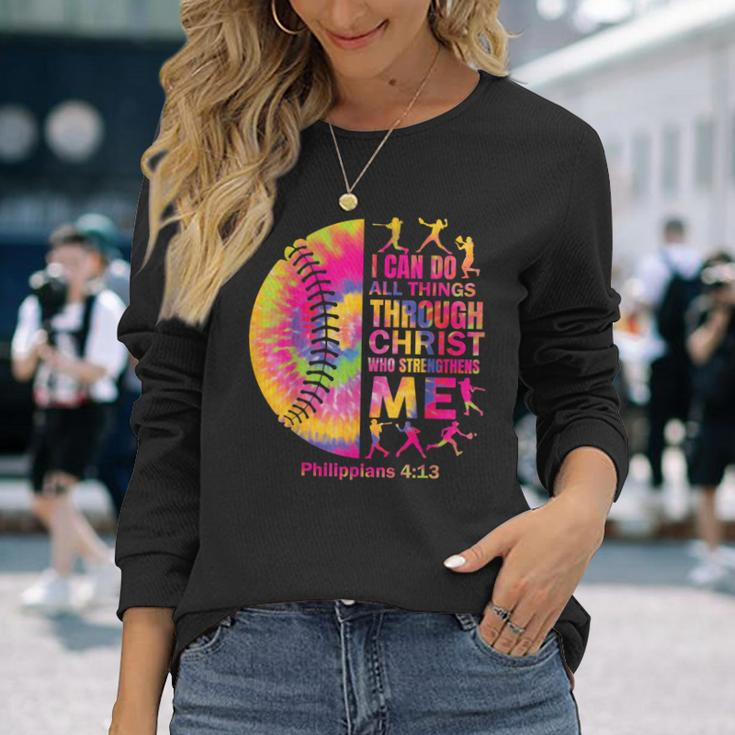 Christian Softball I Can Do All Things Religious Girls Women Long Sleeve T-Shirt Gifts for Her