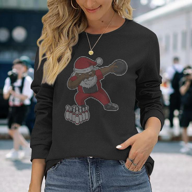 Christmas Bowling Black African American Santa Claus Bowler Long Sleeve T-Shirt Gifts for Her