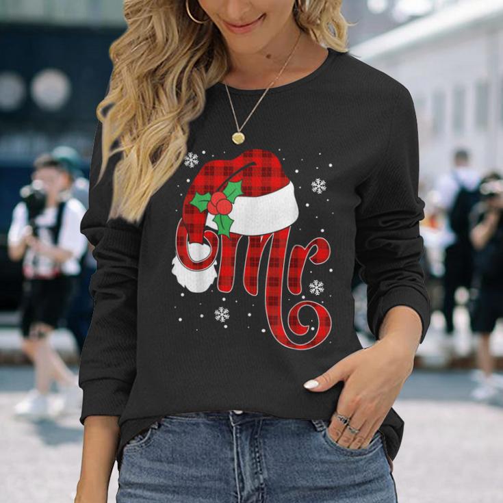 Christmas Mr And Mrs Claus Matching Pajamas Plaid Couples Long Sleeve T-Shirt Gifts for Her