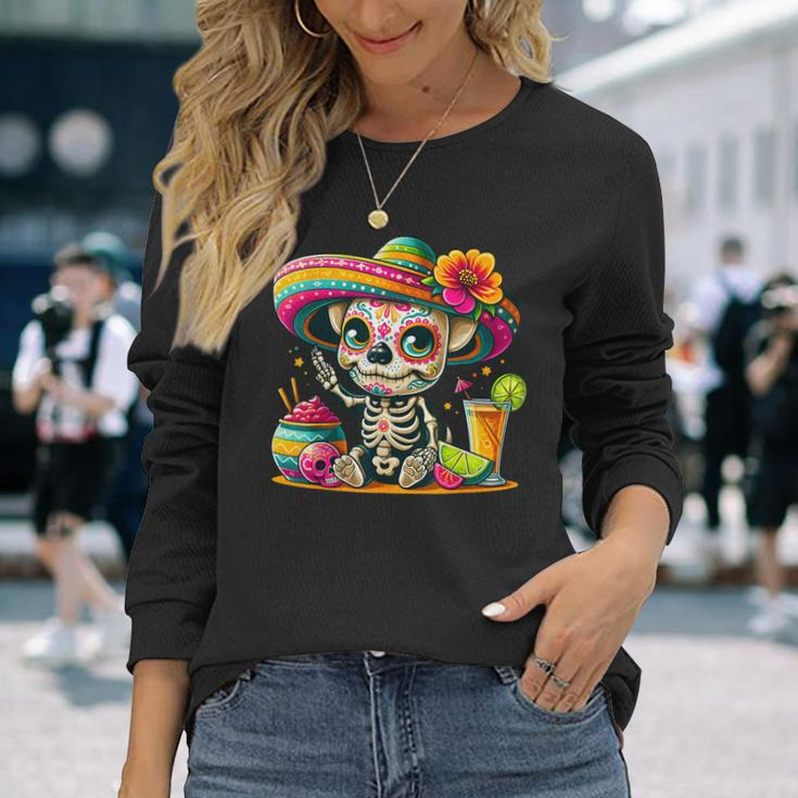 Cinco De Mayo Chihuahua Dog Mexican Sugar Skull Sombrero Long Sleeve T-Shirt Gifts for Her