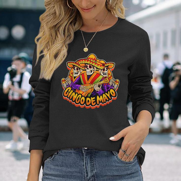 Cinco De Mayo Skeleton Guitar Music Lover Long Sleeve T-Shirt Gifts for Her