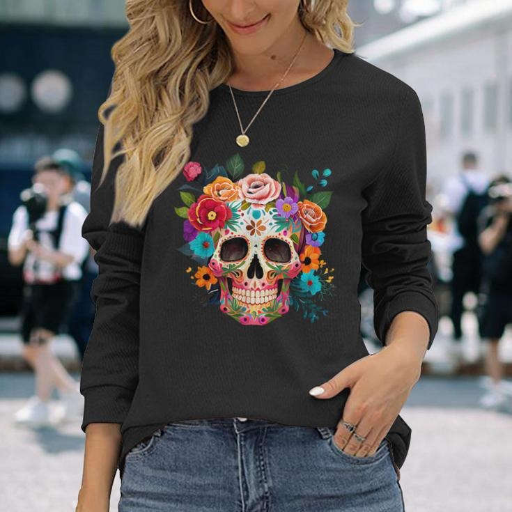 Cinco De Mayo Sugar Skull Day Of The Dead Mexican Fiesta Long Sleeve T-Shirt Gifts for Her