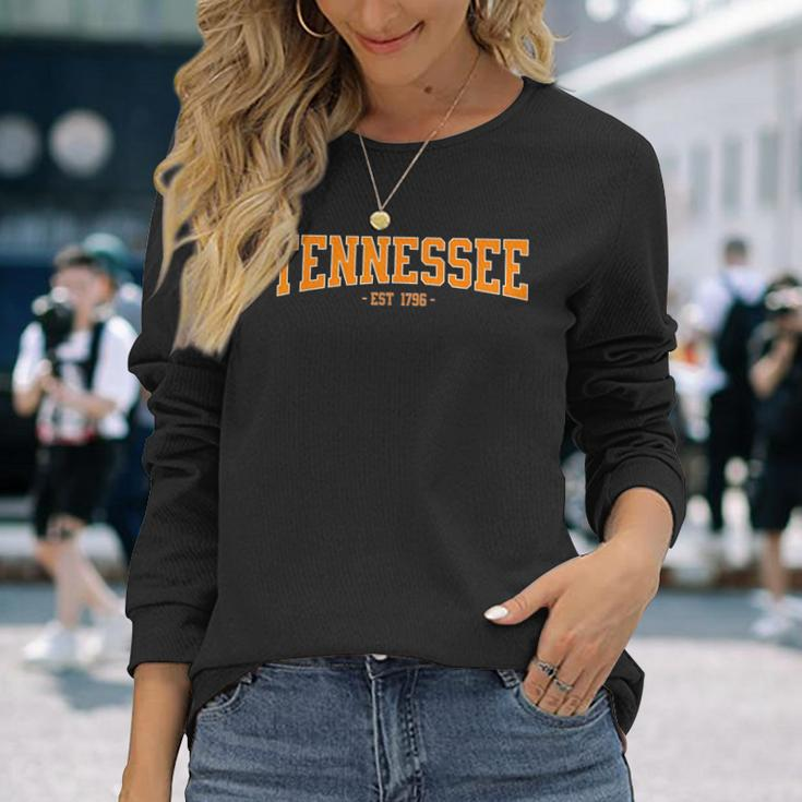Classic Tn Orange Print Retro Varsity Vintage Tennessee Long Sleeve T-Shirt Gifts for Her