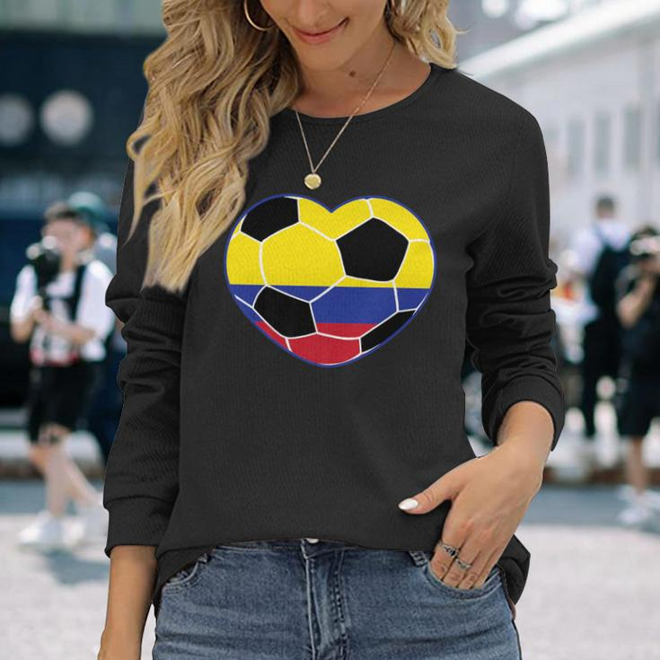 Colombia Soccer Ball Heart Jersey Colombian Football Long Sleeve T-Shirt Gifts for Her