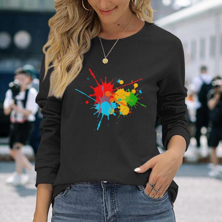 Colorful Paint Splatters Color Your Life Happiness Joy Fun Long Sleeve T-Shirt Gifts for Her