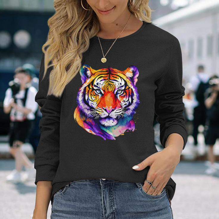 Colorful Tiger Face Neture Wild Animal Pet Lovers Men's Long Sleeve T-Shirt Gifts for Her