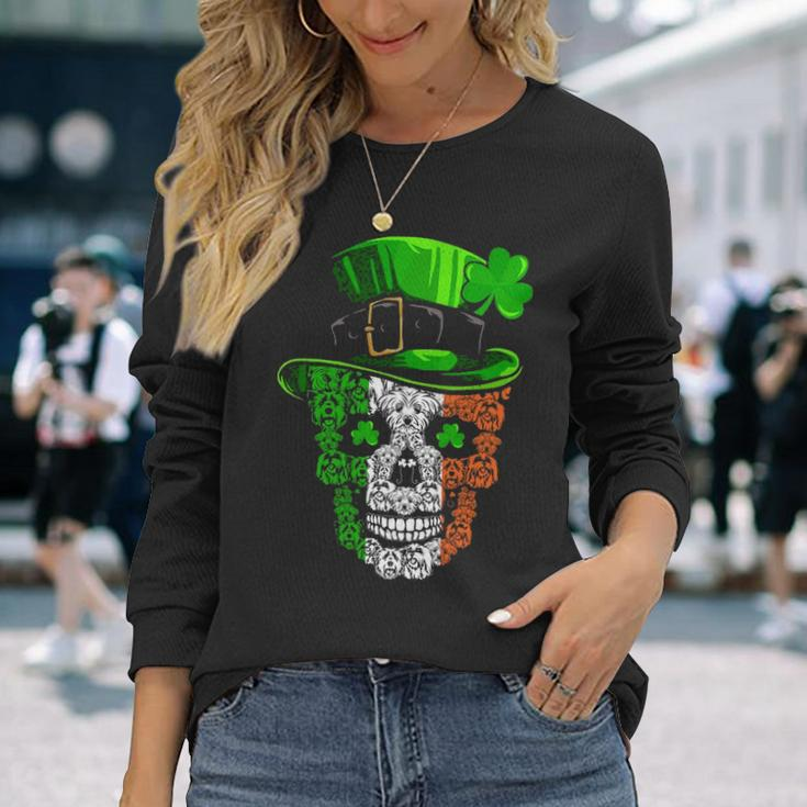 Cool St Patricks Day Maltese Dog Skull Shamrock Long Sleeve T-Shirt Gifts for Her