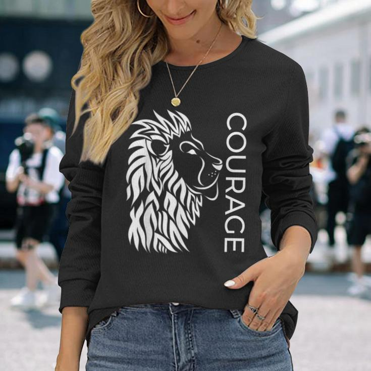 Courage Brave Lion Fighters Fearless Inspiring Long Sleeve T-Shirt Gifts for Her