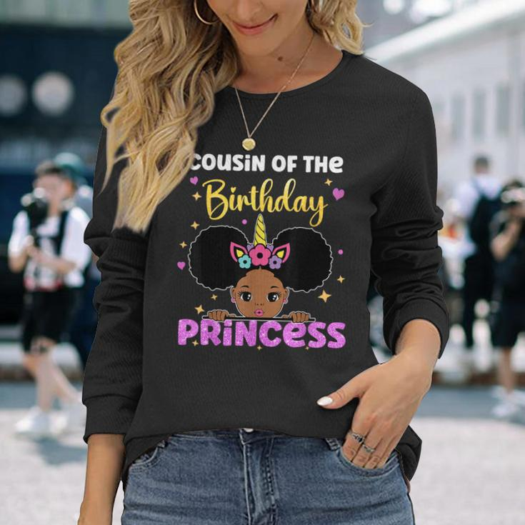 Cousin Of The Birthday Princess Melanin Afro Unicorn Cute Long Sleeve T-Shirt Gifts for Her
