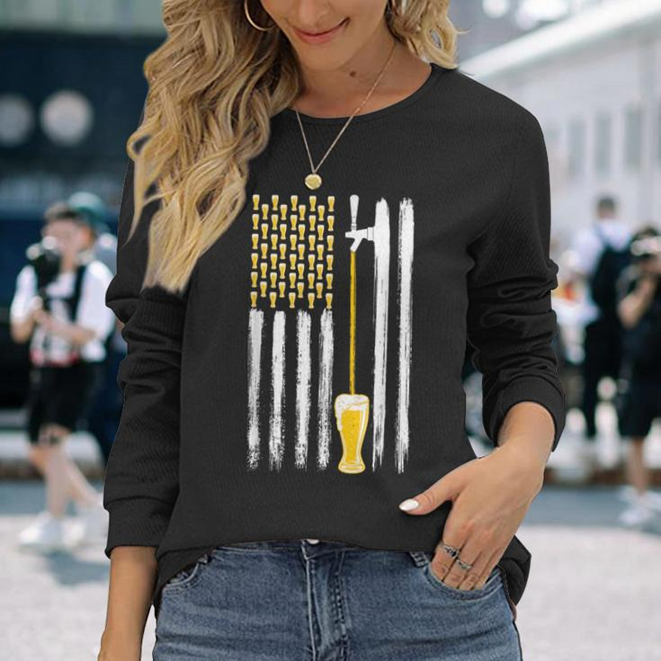 Craft Beer American Flag Usa 4Th July Alcohol Brew Brewery Long Sleeve T-Shirt Gifts for Her