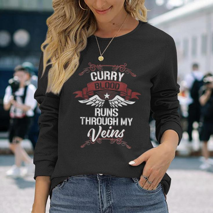 Curry Blood Runs Through My Veins Last Name Family Long Sleeve T-Shirt Gifts for Her