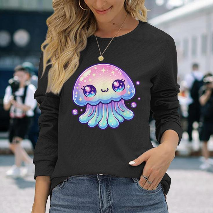 Cute Kawaii Jellyfish Anime Fun Blue Pink Sea Critter Long Sleeve T-Shirt Gifts for Her