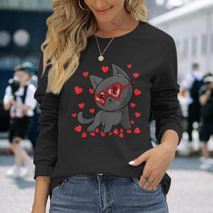 Cute Kitten Vday For Kitty Lovers Cat Valentines Day Long Sleeve T-Shirt Gifts for Her