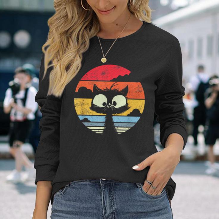 Cute Retro Vintage Cat Sunset Cats Vintage Langarmshirts Geschenke für Sie