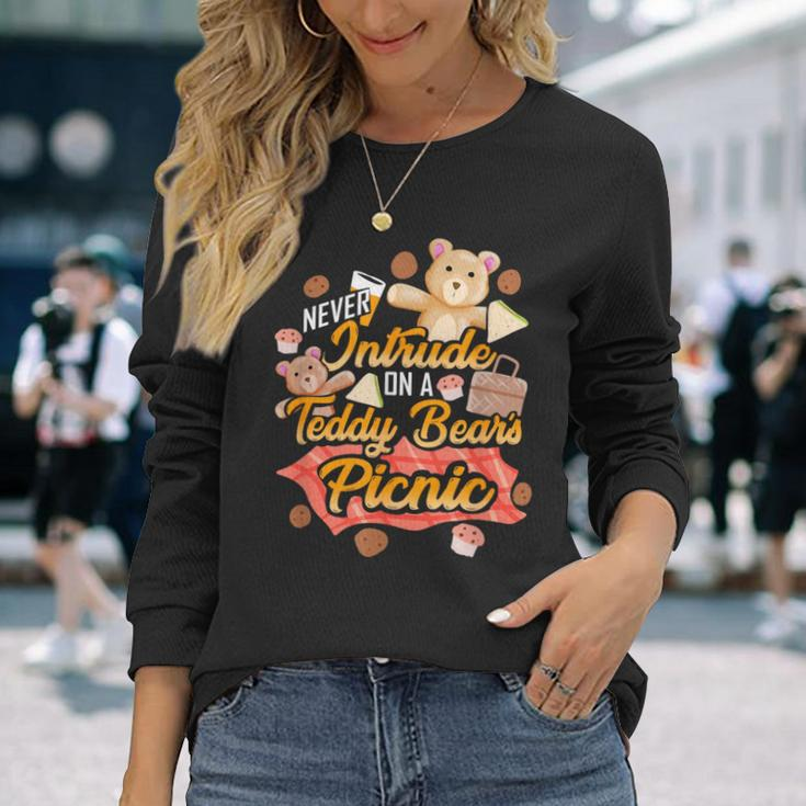 Cute Teddy Bear Never Intrude On A Picnic Toy Cartoon Long Sleeve T-Shirt Gifts for Her