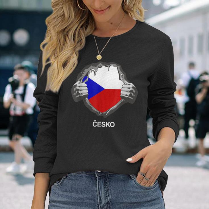 Czech Flag Cesko Heart Pride Roots Langarmshirts Geschenke für Sie