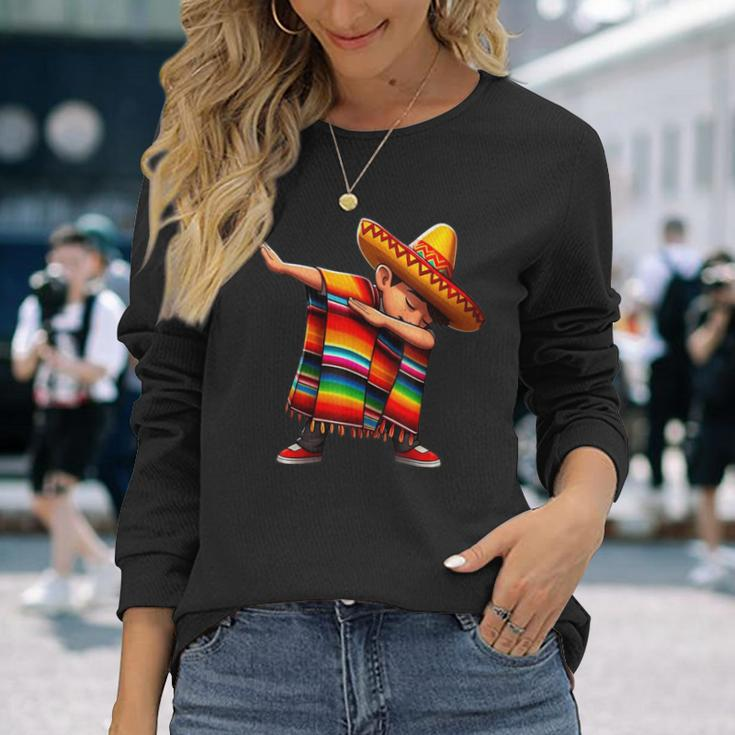 Dabbing Mexican Poncho Cinco De Mayo Boys Sombrero Dab Long Sleeve T-Shirt Gifts for Her