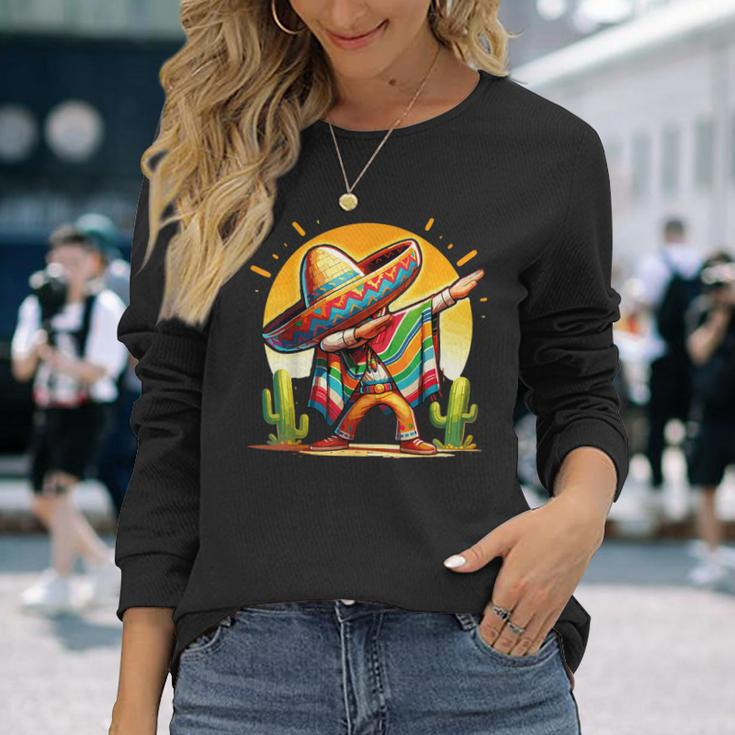 Dabbing Mexican Poncho Sombrero Dab Dance Cinco De Mayo Long Sleeve T-Shirt Gifts for Her