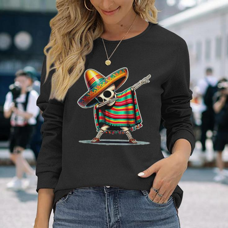 Dabbing Mexican Skeleton Poncho Cinco De Mayo Let's Fiesta Long Sleeve T-Shirt Gifts for Her