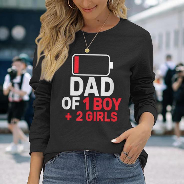 Dad Of 1 Boy And 2 Girls Low Battery Father's Day Dad Long Sleeve T-Shirt Gifts for Her