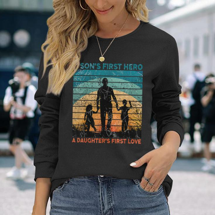 Dad Son's First Hero Daughter Love For Fathers Day Long Sleeve T-Shirt Gifts for Her