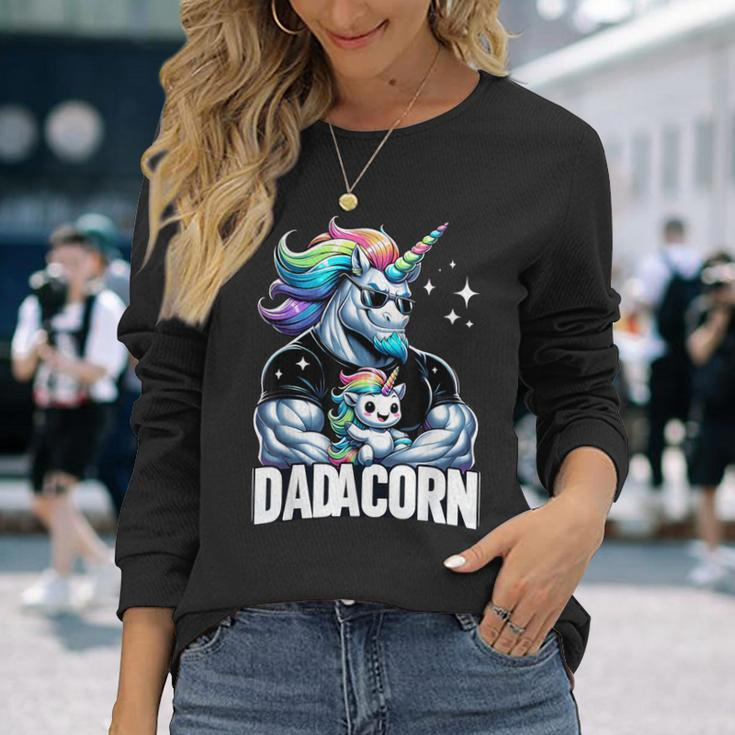 Dadacorn Unicorn Dad And Son Daughter Papa Father's Day Long Sleeve T-Shirt Gifts for Her