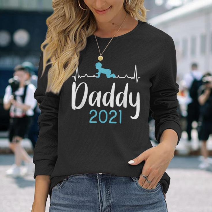 Daddy 2021 Baby Heartbeat Ecg Fatherhood Pregnancy Long Sleeve T-Shirt Gifts for Her
