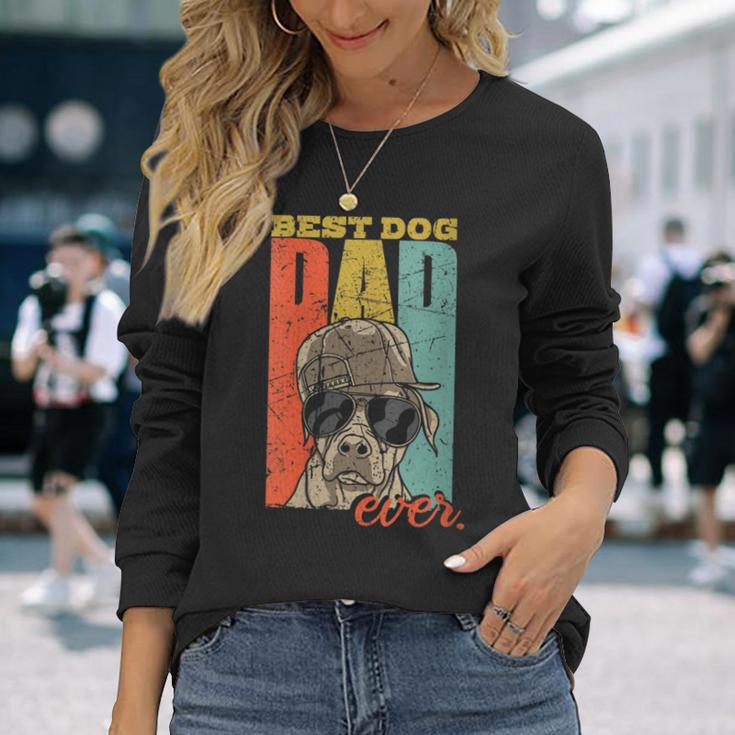 Damen Best Dog Dad Ever Hundepapa Hund Papa Mit-Ausschnitt Langarmshirts Geschenke für Sie