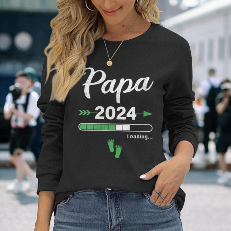 Damen Papa Loading 2024 Werdender Papa Baby Geburt Daddy To Be Mit-Ausschnitt Langarmshirts Geschenke für Sie