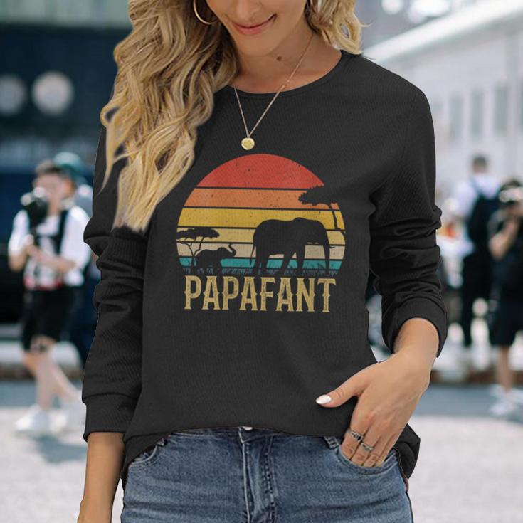 Damen Papafant Papa Elefant Retrointage Sunsetatertag Savanne Mit-Ausschnitt Langarmshirts Geschenke für Sie