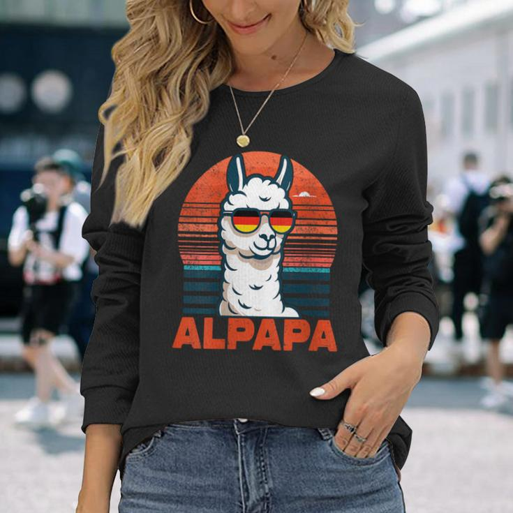 Damen Retrointage Alpapaatertag Bester Papa Alpaka Alpapa Mit-Ausschnitt Langarmshirts Geschenke für Sie