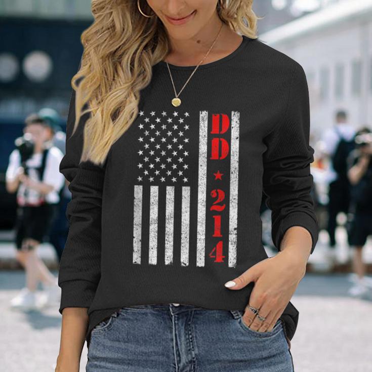 Dd-214 Alumni Vintage American Flag Us Military Veteran Long Sleeve T-Shirt Gifts for Her